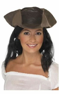 Smiffys Brown Pirate Hat With Hair Accessory All Themes