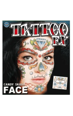 Tinsley Transfers Candy Skull Face Tattoo All Themes