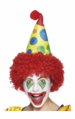 Smiffys Yellow Clown Hat With Red Wig Accessory All Themes