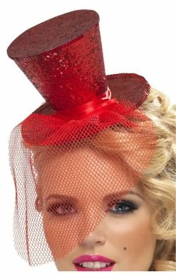 Smiffys Mini Top Hat (Red Glitter) All Themes