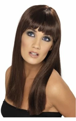 Smiffys All Themes Womens Long Brown Fringe Wig