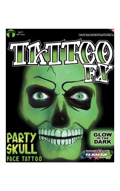Tinsley Transfers Glow In The Dark Party Skull Tattoo FX All Themes