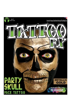 Tinsley Transfers Metallic Gold Party Skull Tattoo FX