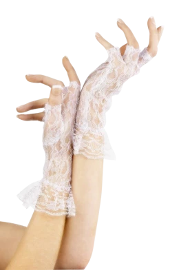 Smiffys White Short Lace Fingerless Gloves All Themes