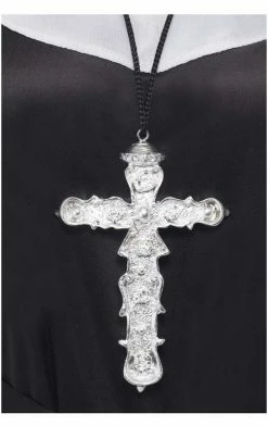 Smiffys All Themes Silver Ornate Cross Necklace