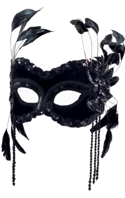 Bristol Novelty Black Velvet Facepiece With Feathers All Themes