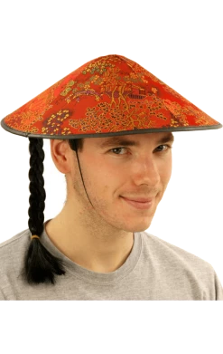Bristol Novelty Chinese Coolie Hat With Plait