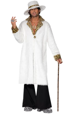 Smiffys Adult White Faux Fur Pimp Costume All Themes
