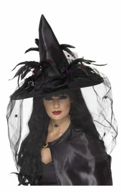 Smiffys All Themes Black Spell Caster Hat With Veil