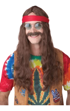 California Costumes Brown Hippie Man Wig And Moustache All Themes