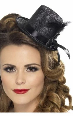 Smiffys Womens Black Feather Mini Top Hat All Themes