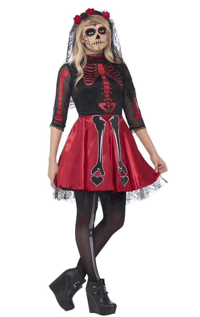 Smiffys Teen Day Of The Dead Diva Costume 3 Smiffys Teen Day Of The Dead Diva Costume