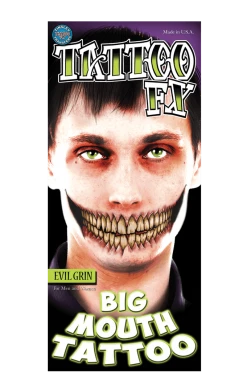 Tinsley Transfers All Themes Evil Grin Big Mouth Temporary Tattoo