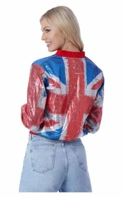 Generic Womens Union Jack Sequin Bomber Jacket