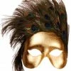 Generic Gold Masquerade Mask With Feathers Masquerade Ball