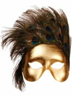 Generic Gold Masquerade Mask With Feathers Masquerade Ball
