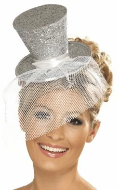 Smiffys Mini Top Hat (Silver Glitter)