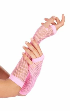 Generic Disco Pink Neon Fishnet Gloves
