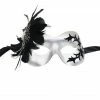 Generic Masquerade Ball Silver Masquerade Facepiece With Black Feather