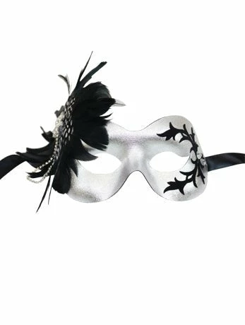 Generic Masquerade Ball Silver Masquerade Facepiece With Black Feather 3 Generic Masquerade Ball Silver Masquerade Facepiece With Black Feather
