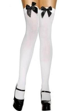 Smiffys Womens White Stockings With Black Bow