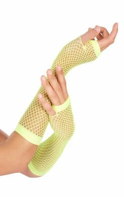 Generic Yellow Neon Fishnet Gloves Disco